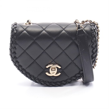 CHANEL Matelasse Mini chain Shoulder crossbody Bag leather Black Used Women GHW