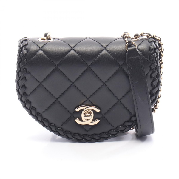 CHANEL Matelasse Mini chain Shoulder crossbody Bag leather Black Used Women GHW