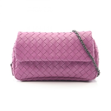 BOTTEGA VENETA Intrecciato Crossbody Chain Shoulder Bag leather Purple Used