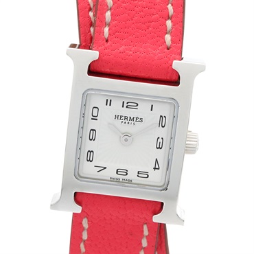 HERMES H Watch Mini Double Tour Wrist Watch HH1.110 Quartz SS Leather Used Women