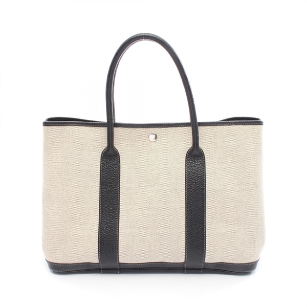 HERMES Garden party PM Tote Bag Toile H canvas leather Black Beige Used J SHW