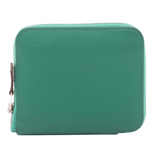 HERMES Azap compact SilkIn Aound wallet purse B Evercolor Menthe Used SHW