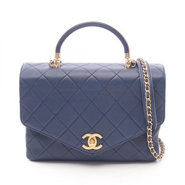 CHANEL Matelasse Hand Shoulder Bag AS0626 Lamb sheep leather Blue Used GHW CC