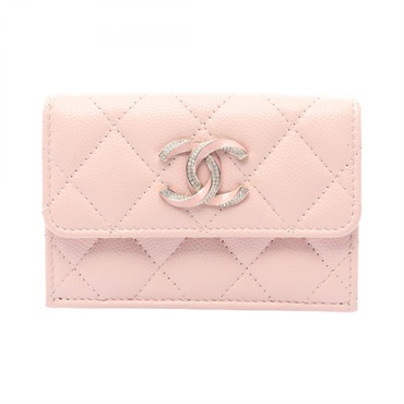 CHANEL Matelasse Tri-fold wallet Calfskin Pink GHW Used Women CC