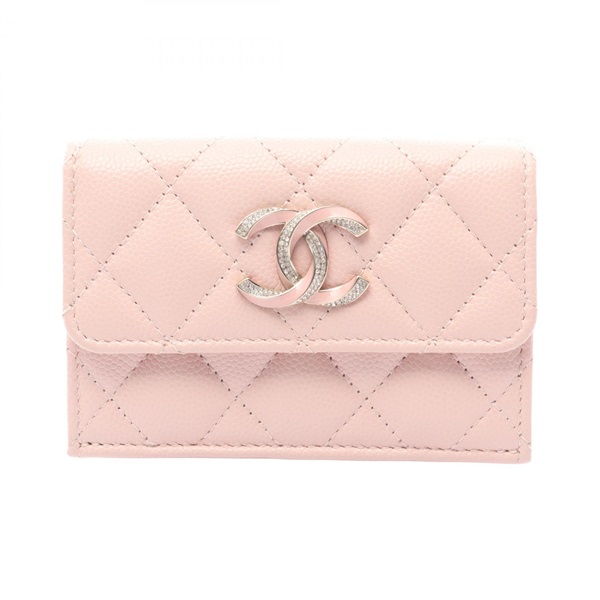 CHANEL Matelasse Tri-fold wallet Calfskin Pink GHW Used Women CC