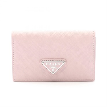 PRADA Saffiano Triangle Card Case Holder Saffiano leather Pink Used Women