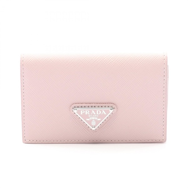 PRADA Saffiano Triangle Card Case Holder Saffiano leather Pink Used Women