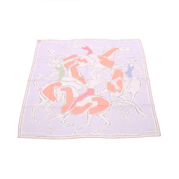 HERMES Carre70 Muslin Choreographie Equestre Scarf silk Purple Red Used Women