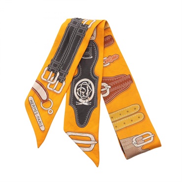 HERMES Twilly HARNAIS DES PRESIDENTS Scarf silk Yellow Multicolor Used Women