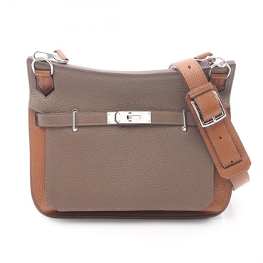 HERMES Jypsiere 28 Shoulder Crossbody Bag Clemence leather Gray Gold Used Q