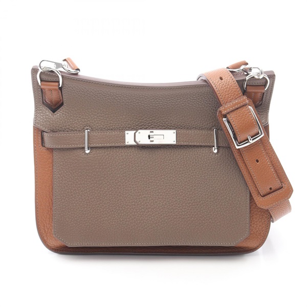 HERMES Jypsiere 28 Shoulder Crossbody Bag Clemence leather Gray Gold Used Q