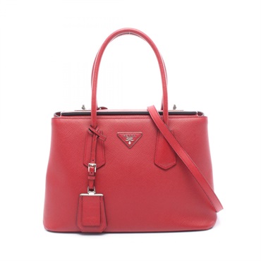 PRADA Triangle Logo 2Way Tote Handbag Saffiano leather Red Used Women