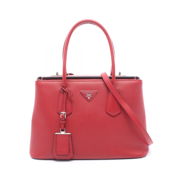 PRADA Triangle Logo 2Way Tote Handbag Saffiano leather Red Used Women