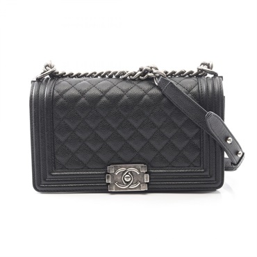 CHANEL Boy chanel Shoulder Bag A67086 Grained calf leather Black Used Women CC