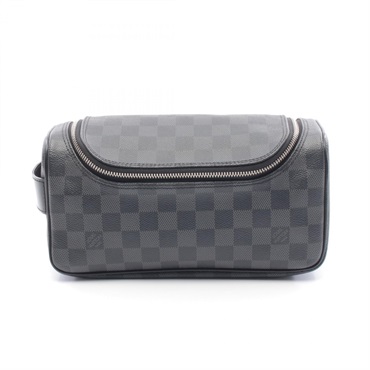 LOUIS VUITTON Toilet pouch Clutch bag N47625 Damier graphite canvas Black Used