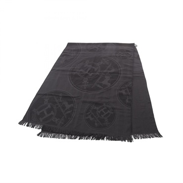 HERMES New Libris Stole scarf wrap echarp silk soie cashmere Black Used Women