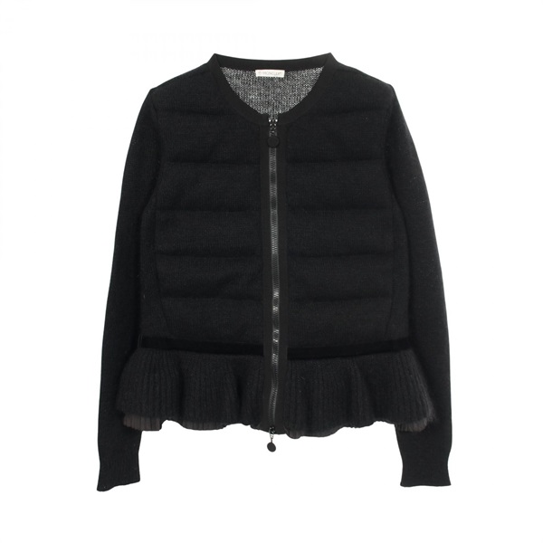 MONCLER Frill knit down jacket cardigan wool cashmere Mohair/Nylon Black Used #S