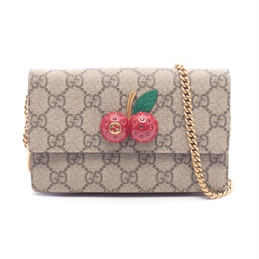 GUCCI Cherry GG Supreme canvas mini Chain Shoulder Bag 481291 Beige Red Used