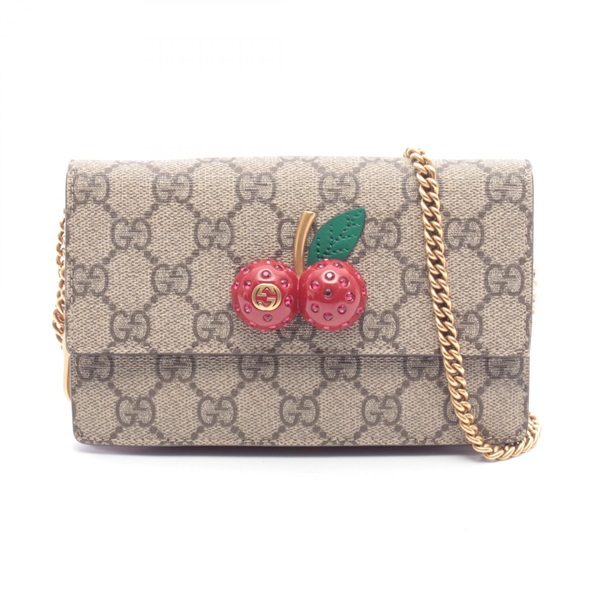 GUCCI Cherry GG Supreme canvas mini Chain Shoulder Bag 481291 Beige Red Used