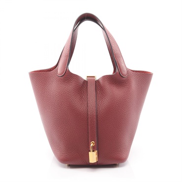 HERMES Picotin Lock PM Tote Handbag Clemence leather Bordeaux Rouge H GHW Used W
