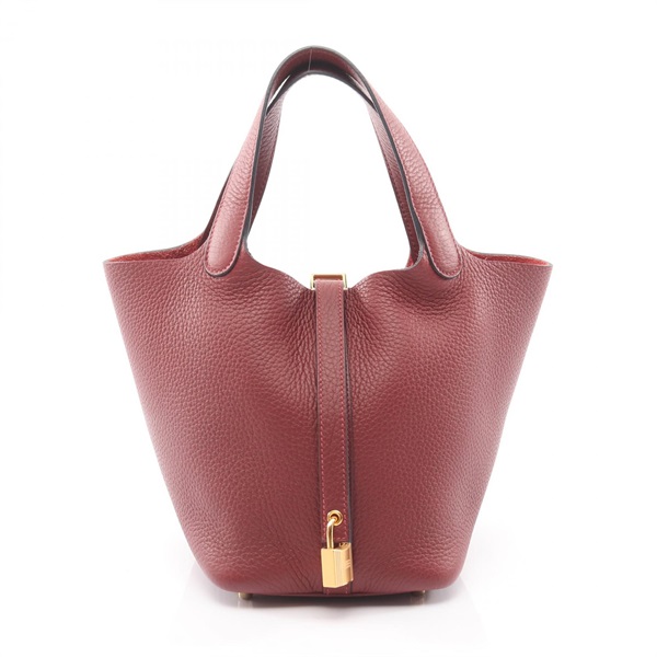 HERMES Picotin Lock PM Tote Handbag Clemence leather Bordeaux Rouge H GHW Used W