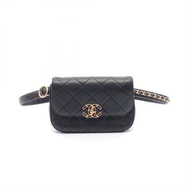 CHANEL CHANEL19 Waist belt bum bag Lambskin leather Black Used Women GHW