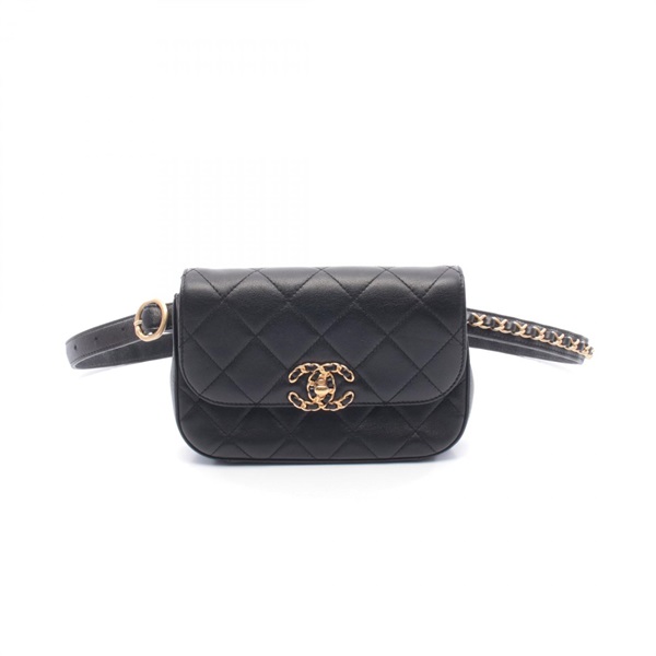 CHANEL CHANEL19 Waist belt bum bag Lambskin leather Black Used Women GHW