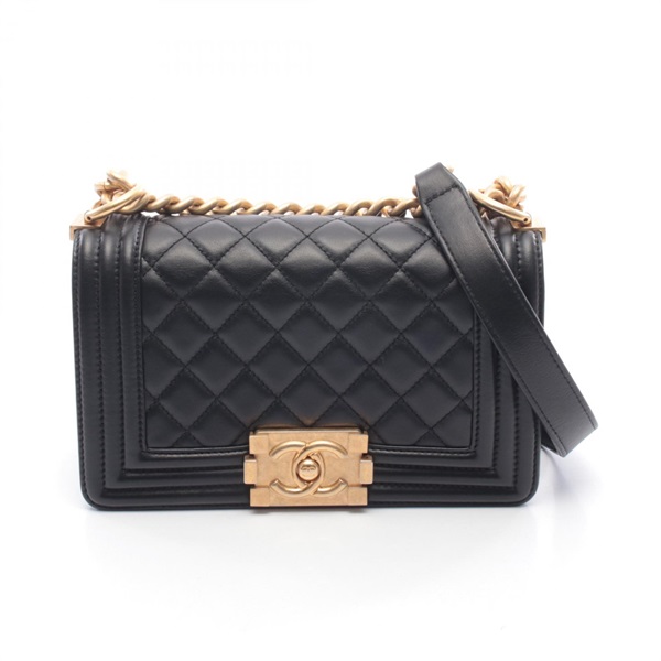CHANEL Boy Chanel Small chain Shoulder Bag A67085 Lambskin Black Used Women GHW