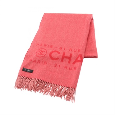 CHANEL Stole scarf wrap cashmere Red Used Women logo CC Coco