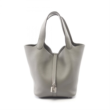 HERMES Picotin Lock MM Tote Handbag Clemence leather Gray Gris meyer SHW Used U