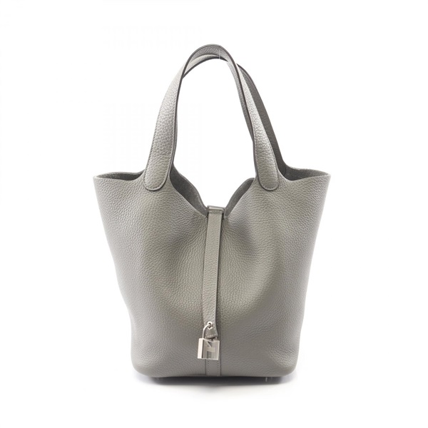 HERMES Picotin Lock MM Tote Handbag Clemence leather Gray Gris meyer SHW Used U