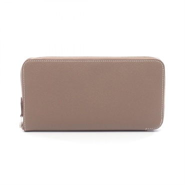 HERMES Azap long Silk in Around zip wallet purse Epsom leather Gray SHW Used D