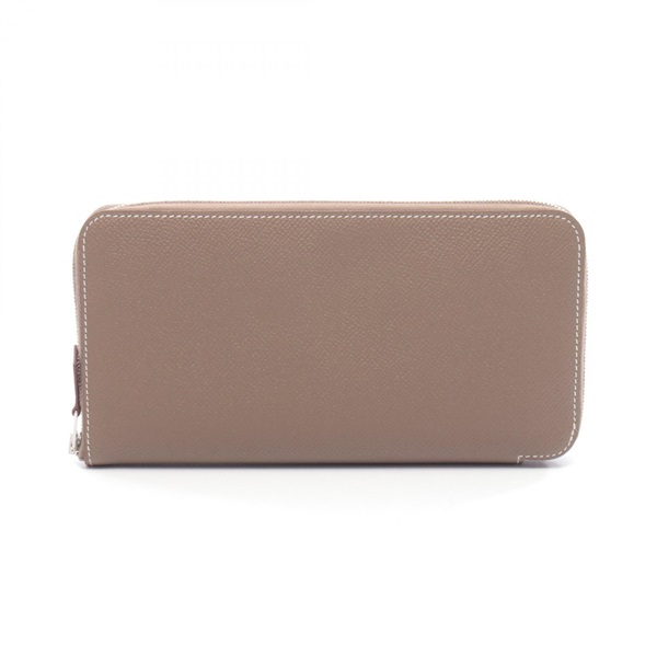 HERMES Azap long Silk in Around zip wallet purse Epsom leather Gray SHW Used D
