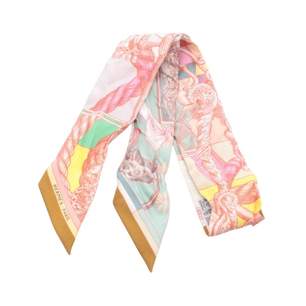 HERMES Twilly Cavalleria d'Etriers Ribbon Scarf Wrap silk Beige Multicolor Used