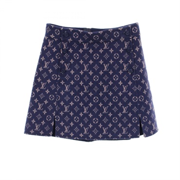 LOUIS VUITTON Monogram skirt #36 mini PW201WQS3FISK01 wool Navy Pink Used Women