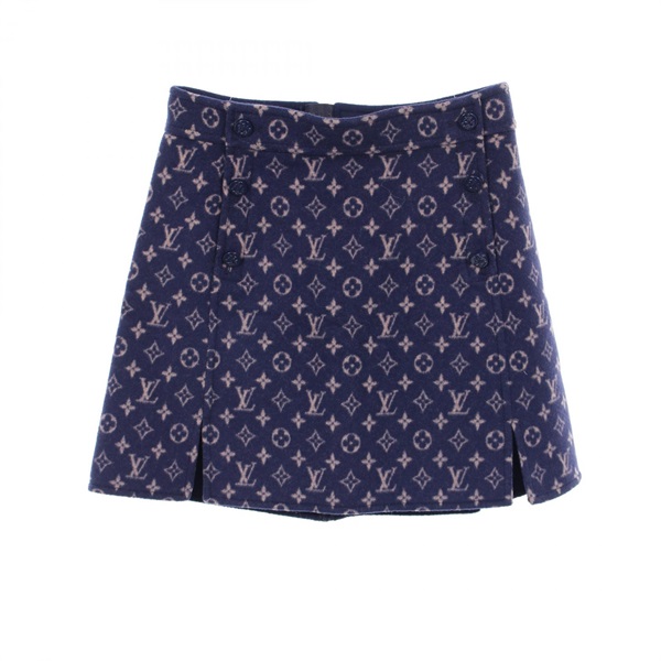 LOUIS VUITTON Monogram skirt #36 mini PW201WQS3FISK01 wool Navy Pink Used Women