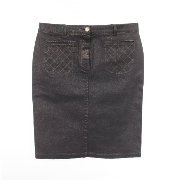 CHANEL COCO Mark button mini skirt #36 P26775V16963 cotton Gray Gold Used Women