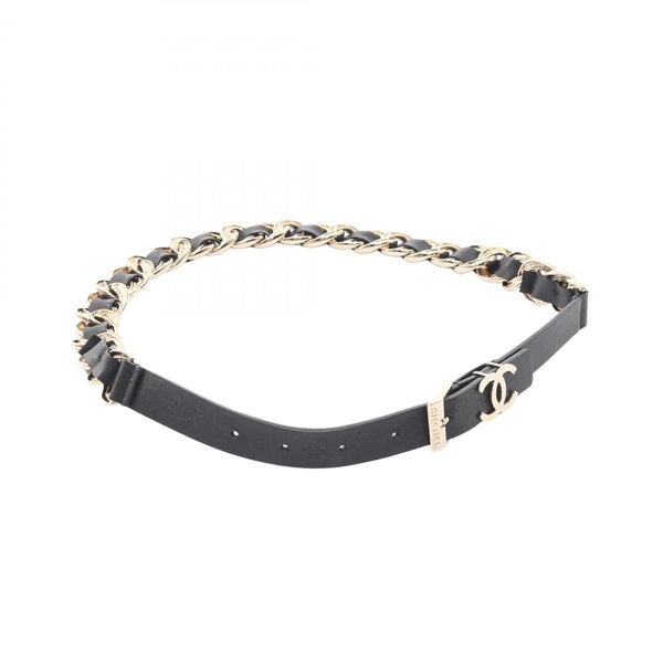 CHANEL COCO Mark belt ceinture leather Black Used Women