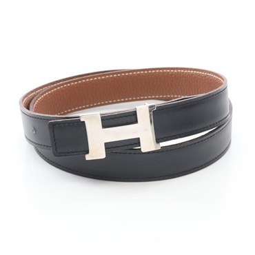 HERMES Constance H Belt Ceinture Box calf Togo leather Black Gold SHW Used G