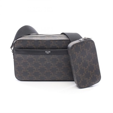 CELINE Triomphe Multi Messenger Shoulder Bag canvas leather Black Brown Used
