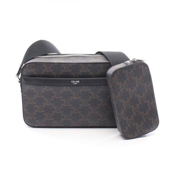 CELINE Triomphe Multi Messenger Shoulder Bag canvas leather Black Brown Used