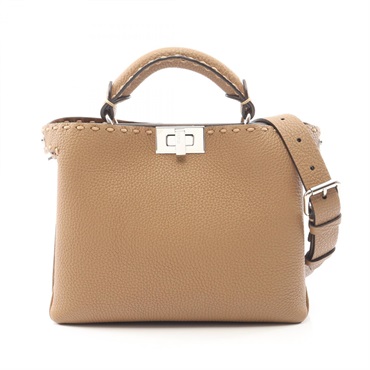 FENDI Selleria Peekaboo Soft Small 2Way Shoulder Handbag 7VA647 leather Brown