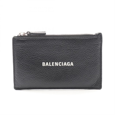 BALENCIAGA Cash Large Long Coin & Card Holder /Purse leather Black Used unisex