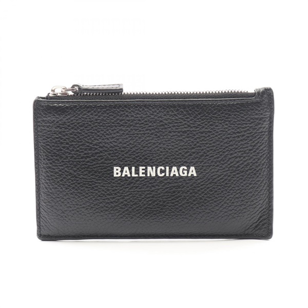 BALENCIAGA Cash Large Long Coin & Card Holder /Purse leather Black Used unisex