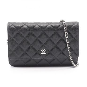 CHANEL Matelasse Chain Shoulder Crossbody Bag Wallet AP0250 leather BK SHW Used