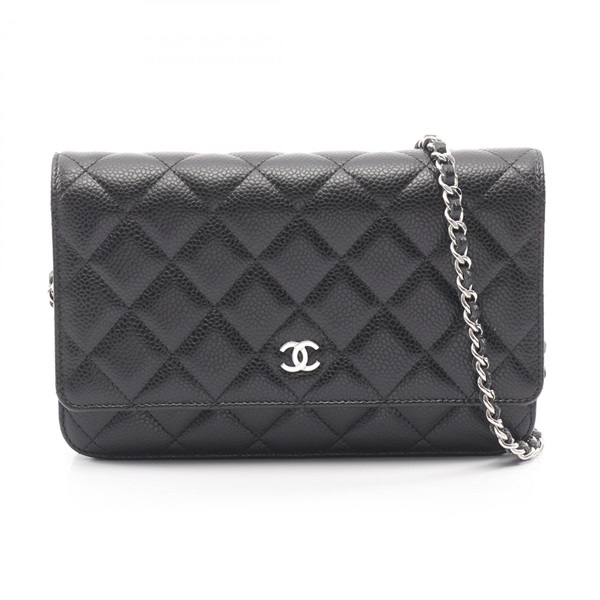 CHANEL Matelasse Chain Shoulder Crossbody Bag Wallet AP0250 leather BK SHW Used
