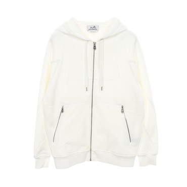 HERMES Brushed Lining Hoodie Sweatshirt cotton Nylon White Used mens size XS