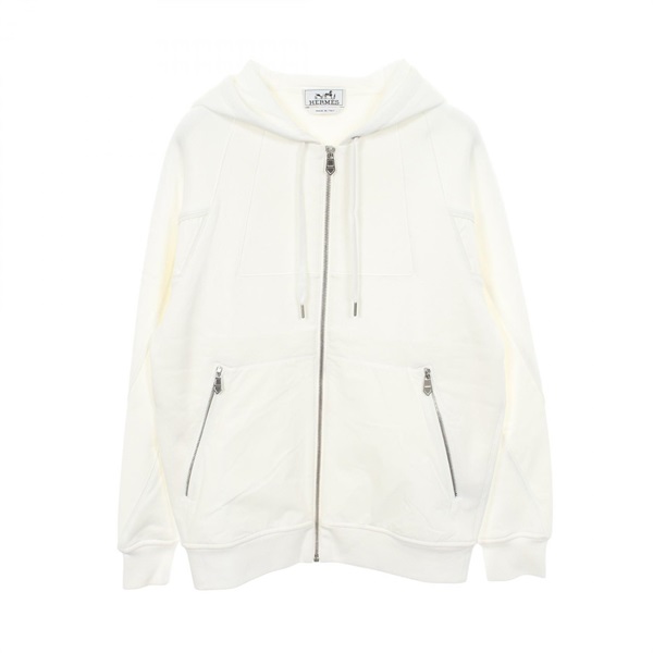HERMES Brushed Lining Hoodie Sweatshirt cotton Nylon White Used mens size XS