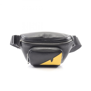 FENDI Bag Bugs Monster Eye Waist bag crossbody 7VA483 leather Black Yellow Used