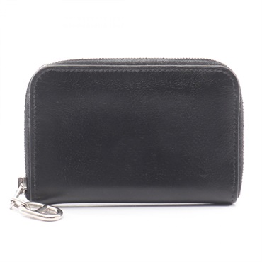 HERMES Zip Ango Compact coin purse wallet Evergrain leather Black Used SHW B